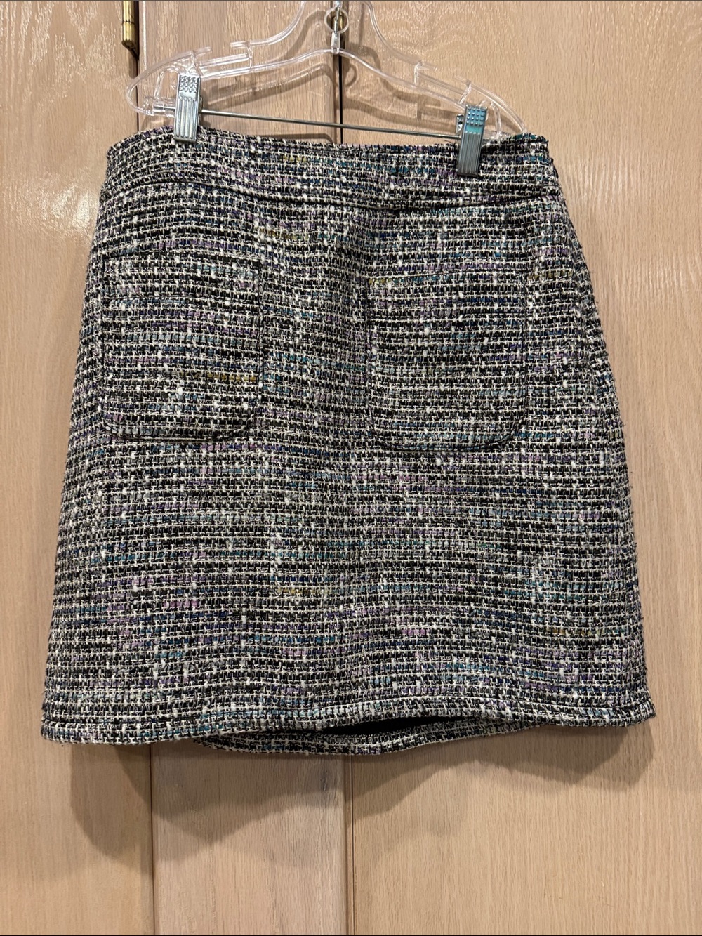 Classic Black & White Tweed Mini Skirt with Front Pockets